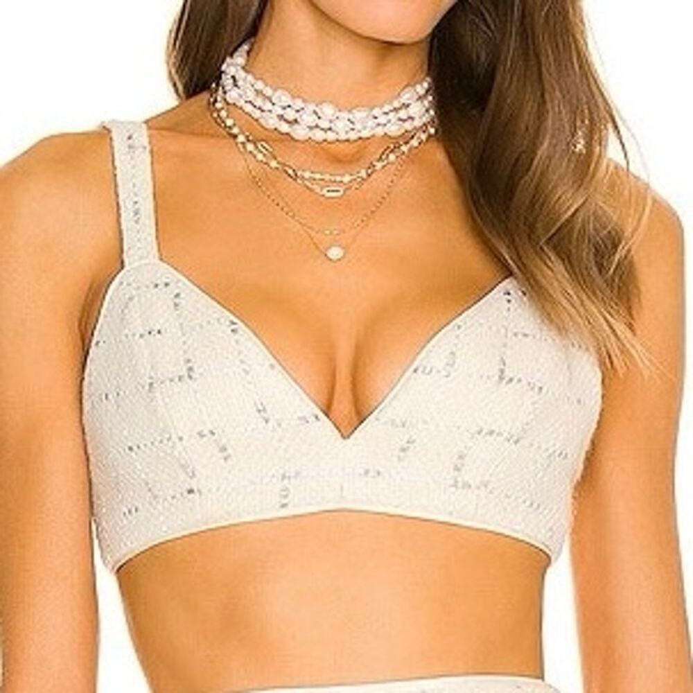 ASSIGNMENT Revolve Bralette Top Gisele Ivory Pearl Metallic Cream Tweed - Sz S